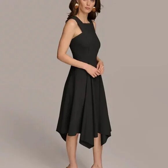 Donna Karan Women's Square-Neck Asymmetric-Hem Dress Black Size 8 - Picture 2 of 8